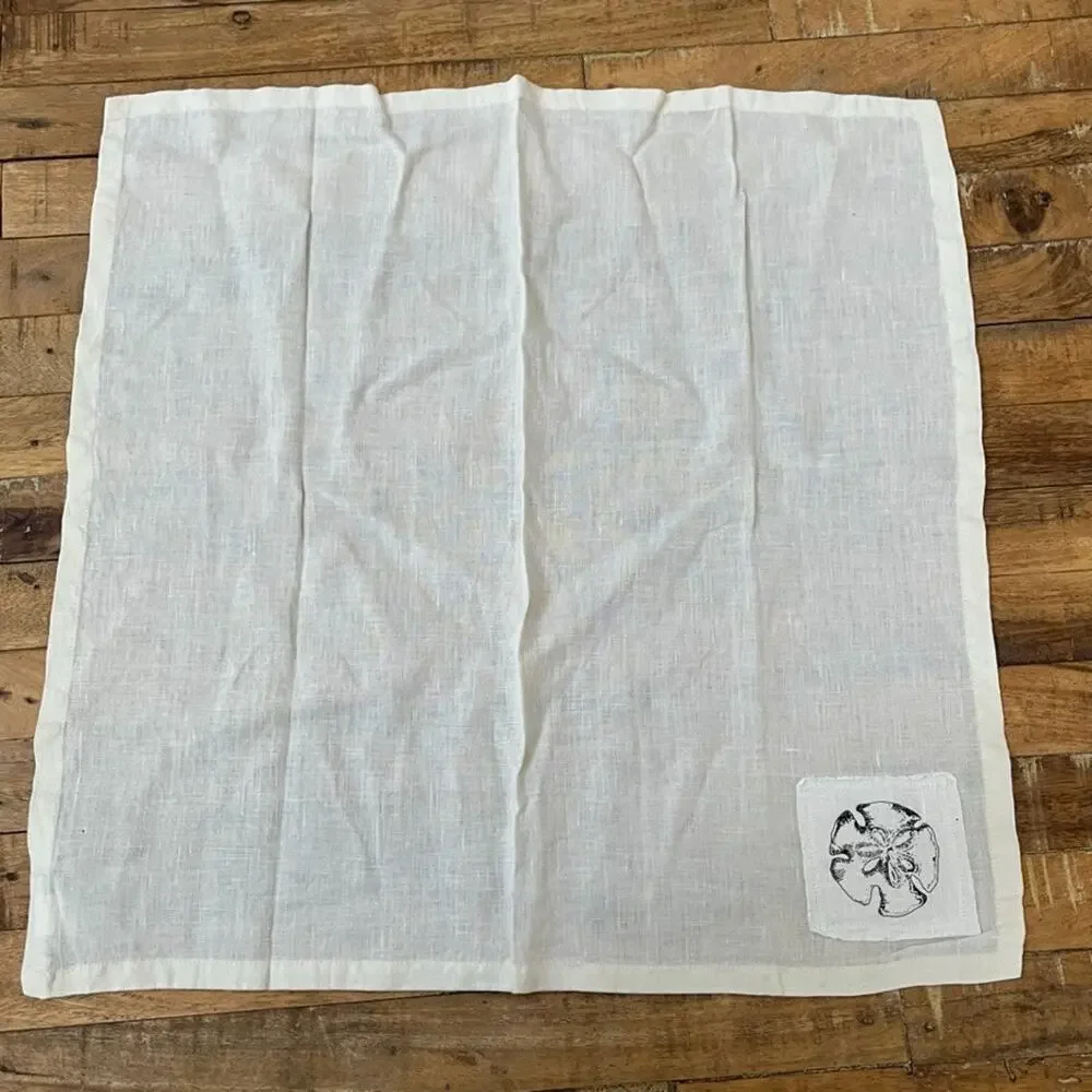 Pottery Barn Ivory Linen Napkin Set of 3 Embroidered Patch 20 x 20